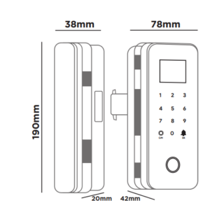 Khóa điện tử Hubert Cửa Kính HB CK68 Black, app wifi, kích thước khóa