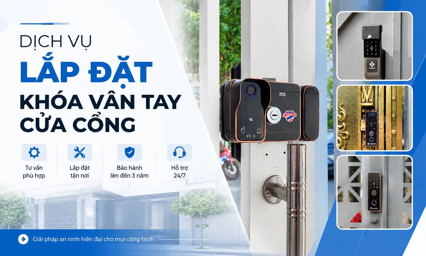 Dịch vụ tư vấn, lắp đặt khóa vân tay cửa cổng tận nơi, BH 3 năm