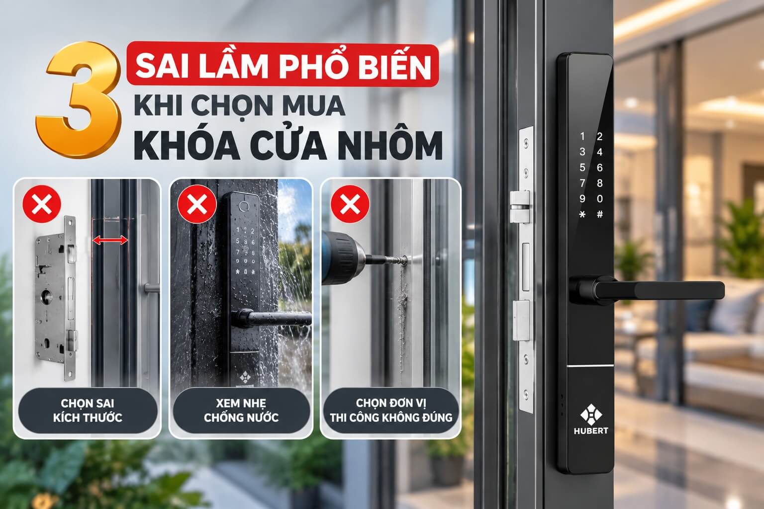 Kinh nghiệm chọn mua khóa điện tử cửa nhôm bền, đẹp 3 Sai Lam Pho Bien Khi Chon Mua Khoa Cua Nhom
