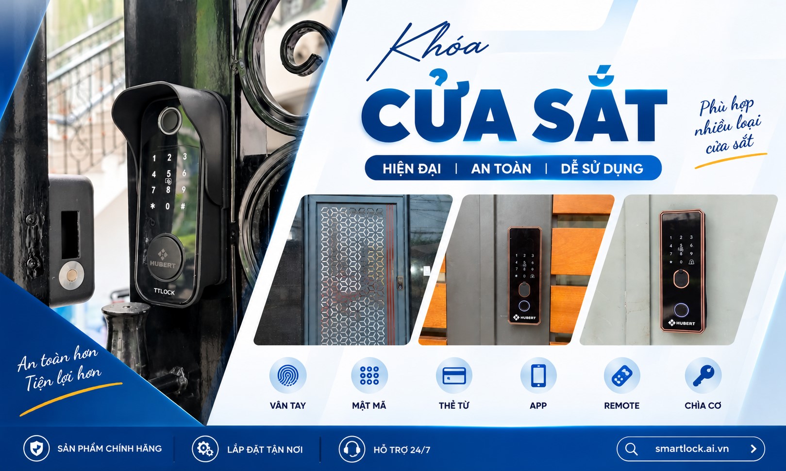 Khóa Cửa Sắt Thông Minh, Khóa Điện Tử Cho Nhiều Loại Cửa Sắt