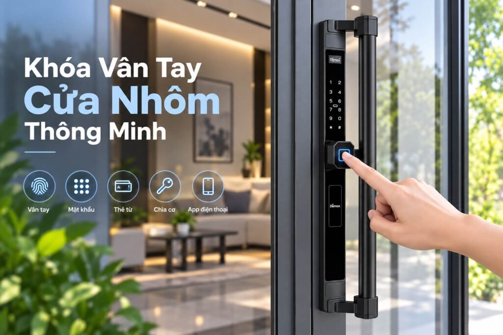 Khóa Vân Tay Cửa Nhôm Thông Minh: Top Lựa Chọn An Toàn Hiện Đại Thumnail về Khoá vân tay cửa nhôm kính cao cấp, chống nước