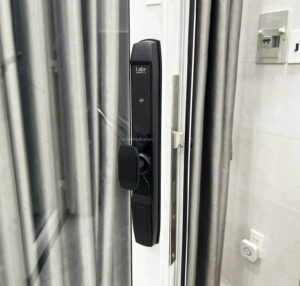 Đại lý khóa cửa vân tay điện tử gần đây nhất, Lắp đặt 0đ Lắp đặt khóa cửa nhôm kính Laffer màu đen