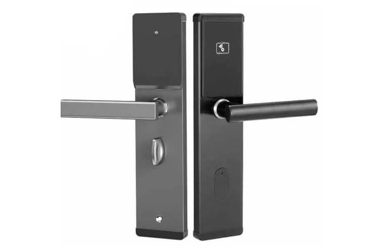Best Smart Lock for Airbnb Rentals and Self Check-In Hubert HB KSCG77 Black Smart Card Door Lock with Modern Lever Handle