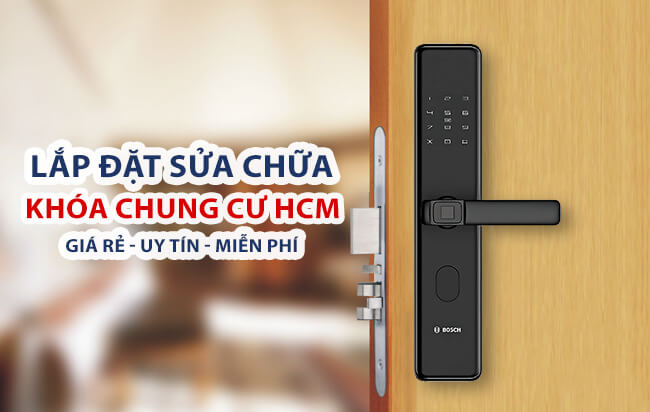 Khóa điện tử cửa gỗ Bosch lắp đặt cho chung cư tại TPHCM