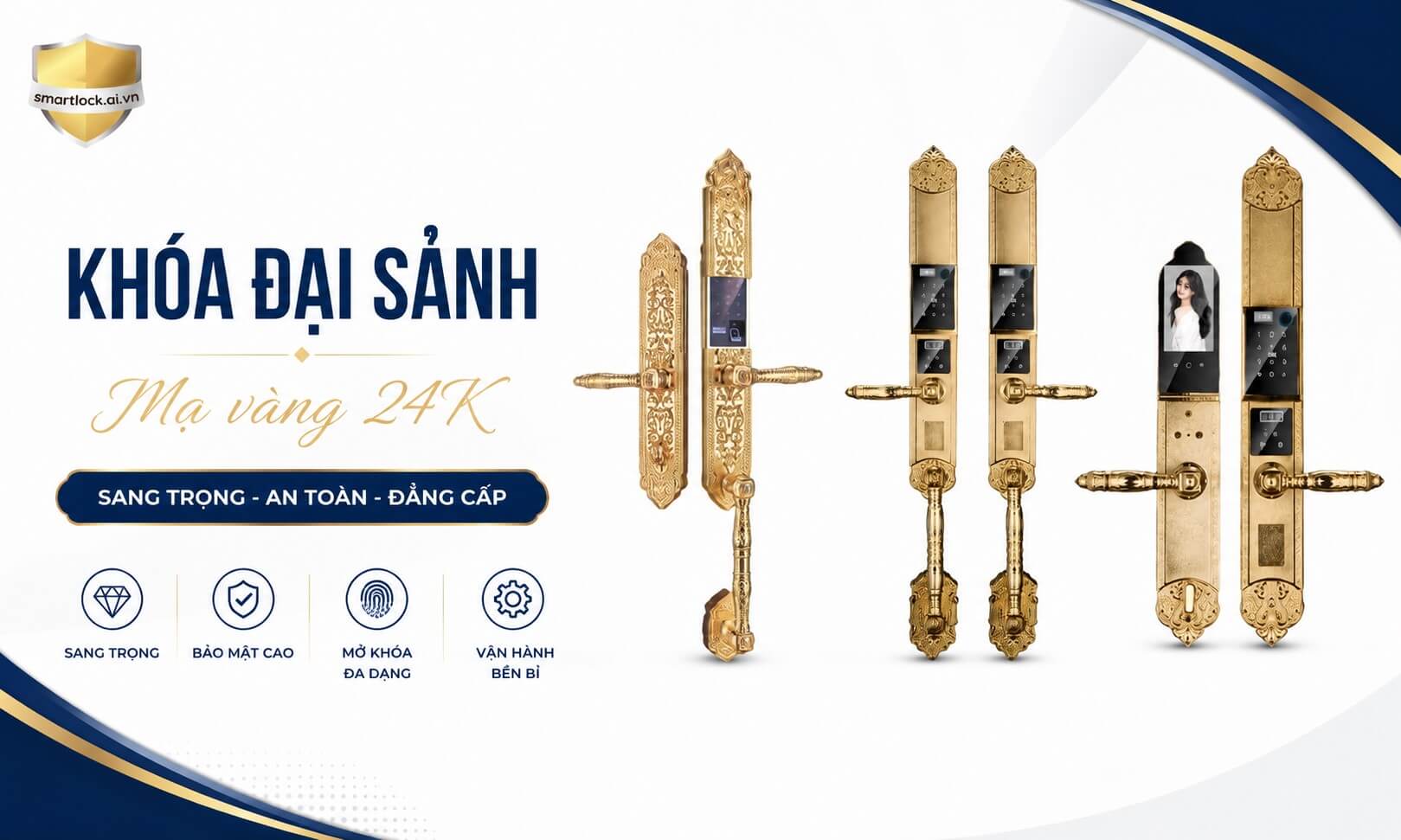 Khóa đại sảnh cao cấp mạ vàng 24K sang trọng cho cửa lớn Khóa đại sảnh cao cấp mạ vàng 24K sang trọng cho cửa lớn