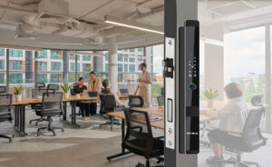 Khóa vân tay cửa nhôm Xingfa TPHCM lắp đặt cho văn phòng hiện đại