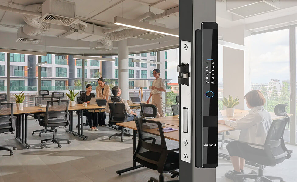 Khóa vân tay cửa nhôm Xingfa TPHCM lắp đặt cho văn phòng hiện đại