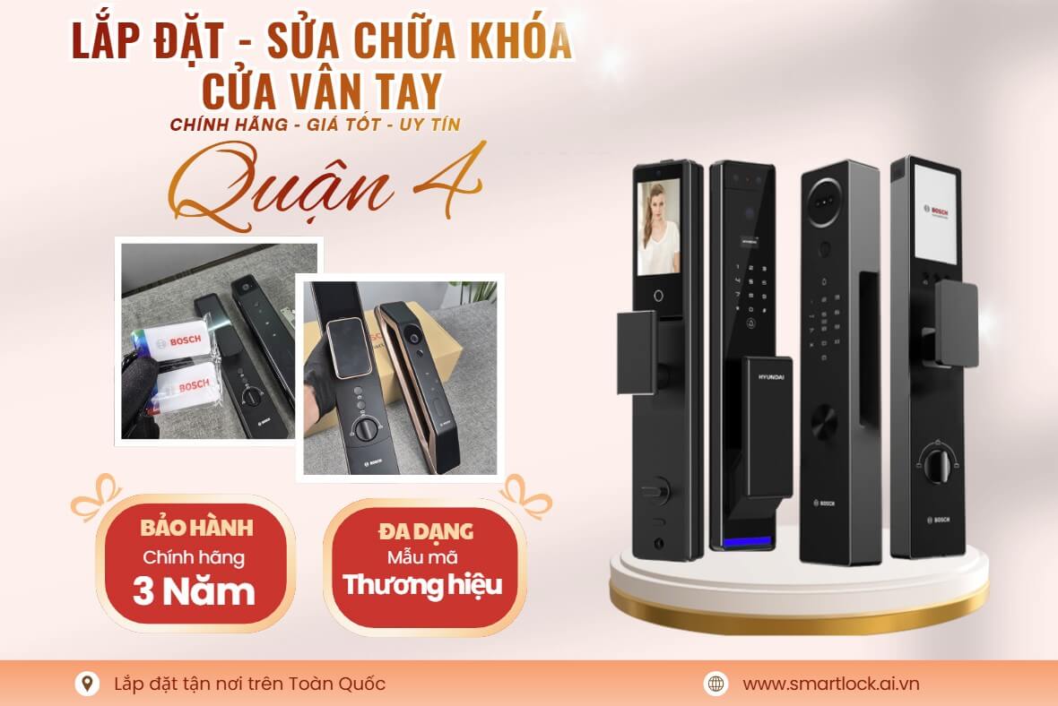 Dịch vụ sửa chữa lắp đặt khóa cửa vân tay Quận 4 HCM Uy Tín Khóa cửa vân tay điện tử Quận 4 lắp đặt sửa chữa tận nơi chính hãng