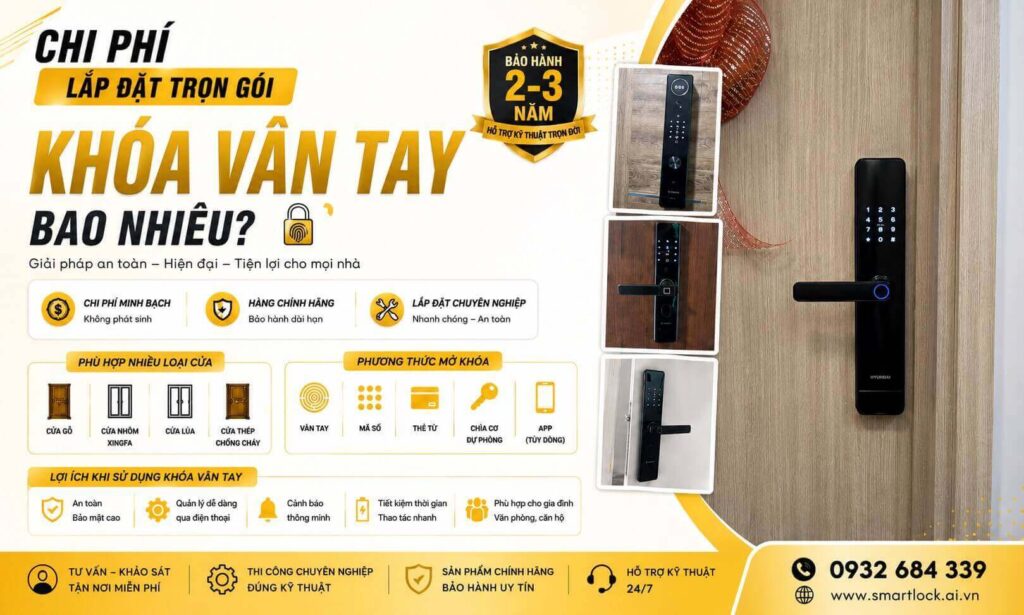 Chi phí lắp đặt trọn gói khóa vân tay bao nhiêu | Báo giá mới nhất