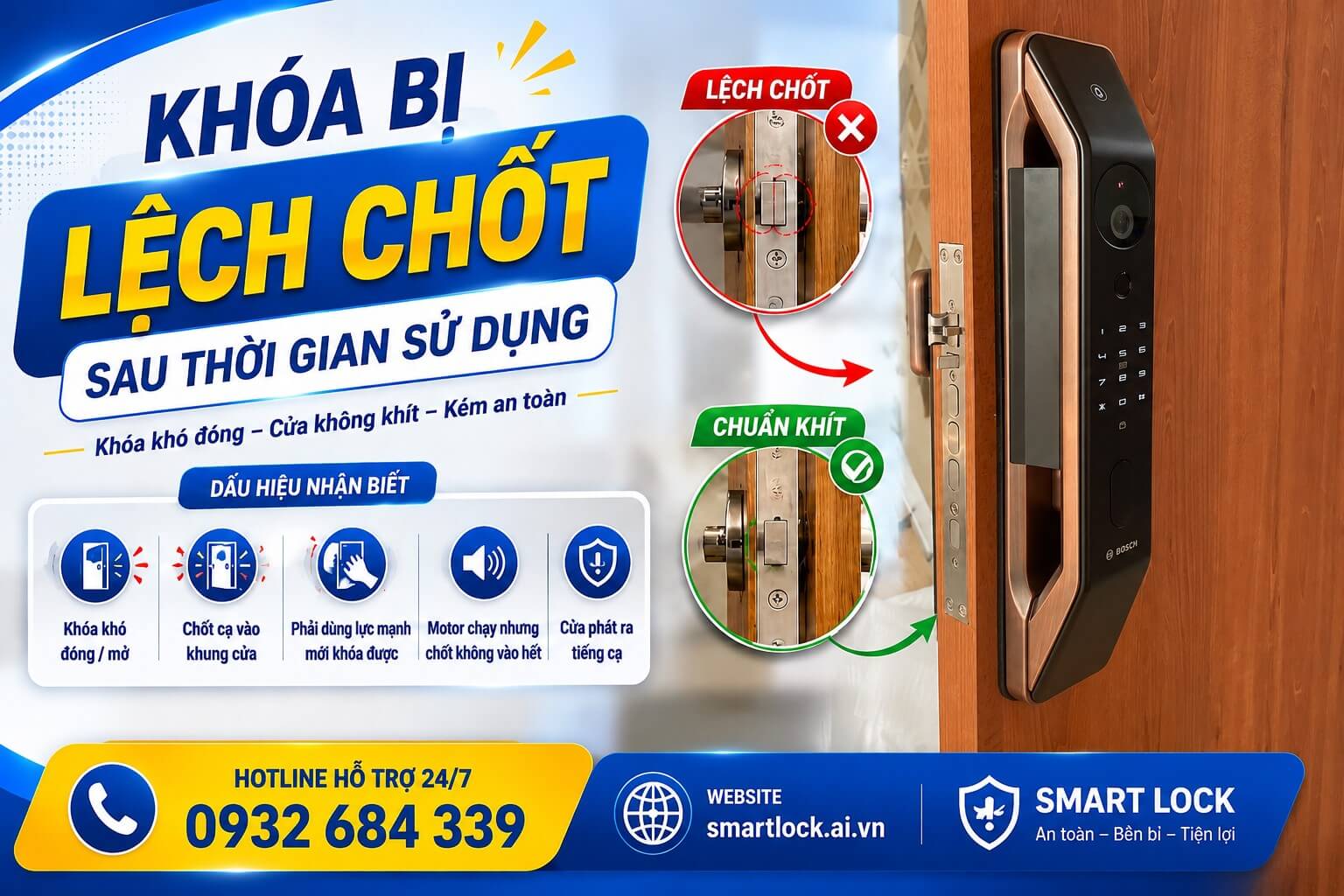 Cách xử lý khóa bị lệch chốt sau thời gian sử dụng