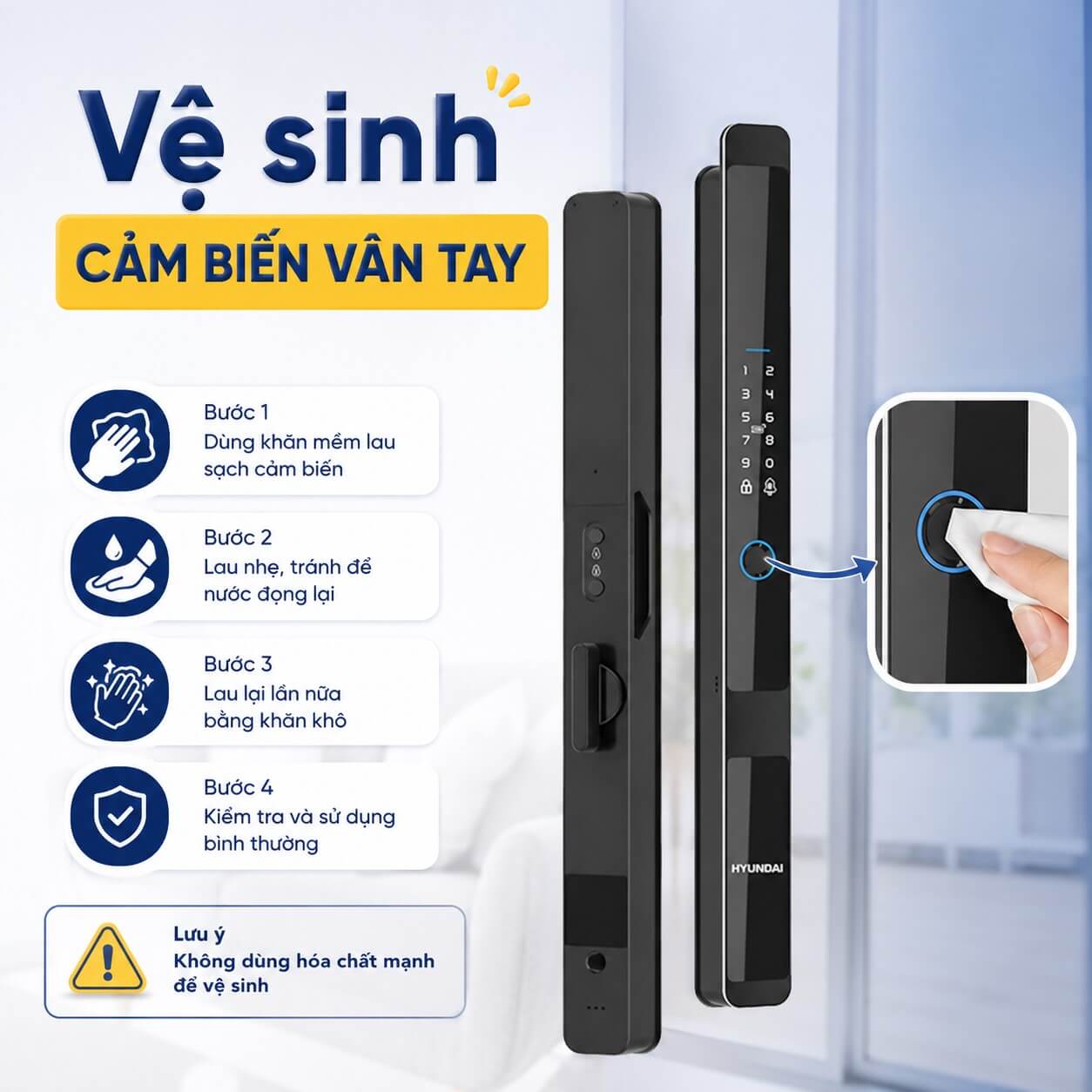 Khóa cửa nhôm Xingfa bị lỗi phải làm sao, cách xử lí nhanh trong 5 phút Quy trình vệ sinh cảm biến vân tay cho khóa điện tử
