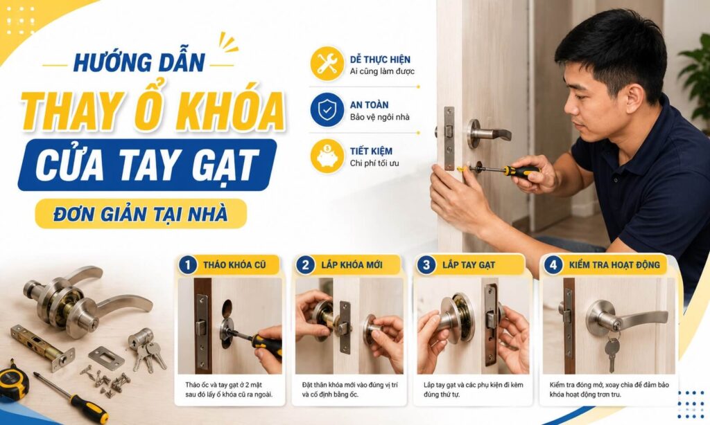 Hướng dẫn thay ổ khóa cửa tay gạt đơn giản tại nhà