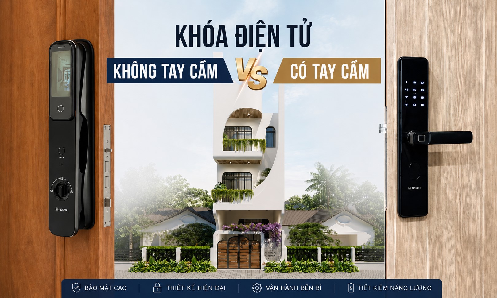 Sự khác biệt giữa khóa điện tử không tay cầm và có tay cầm