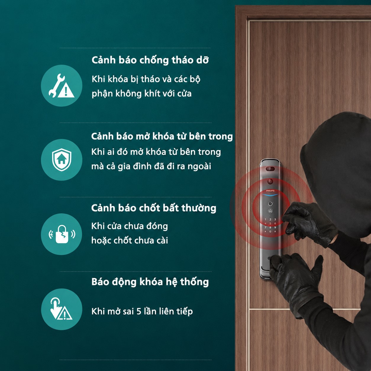 Những tính năng cảnh báo thông minh của khóa vân tay điện tử Một số chức năng cảnh báo trên dòng khóa Philips