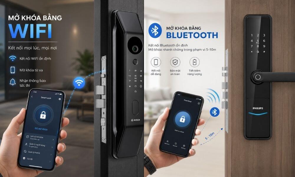 So sánh sự khác biệt giữa mở khóa bằng Bluetooth và Wifi So sánh sự khác biệt giữa mở khóa bằng Bluetooth và Wifi