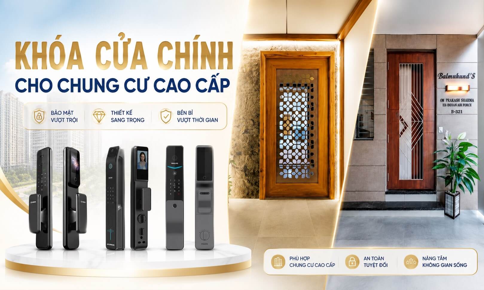 Cách chọn khóa cửa chính cho chung cư theo từng loại cửa