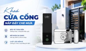 Khoá cửa cổng nắp đậy che mưa cho cổng ngoài trời