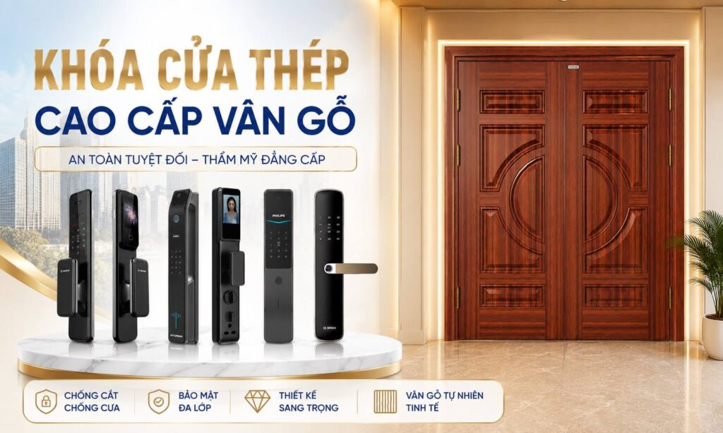 Khoá cửa thép cao cấp nhập khẩu, vân gỗ sang trọng chính hãng Khoá cửa thép cao cấp nhập khẩu, vân gỗ sang trọng chính hãng