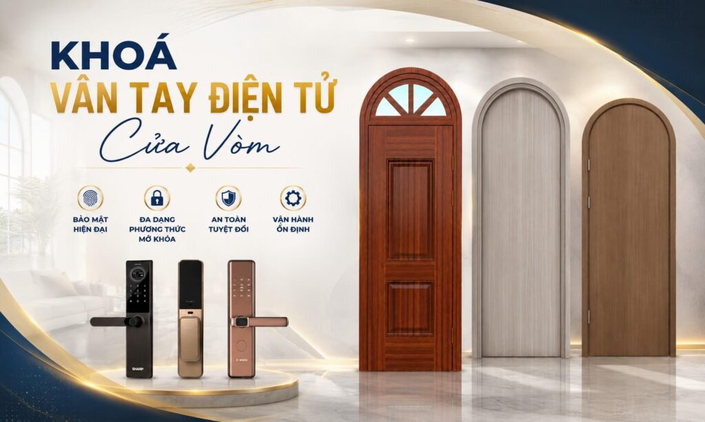 Khoá vân tay điện tử cửa vòm đẹp, bền, bảo hành 3 năm