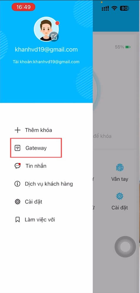 (TTLock) Hướng dẫn kết nối gateway điều khiển khóa từ xa bằng Wifi, 4G Bước 2 Chọn mục Gateway