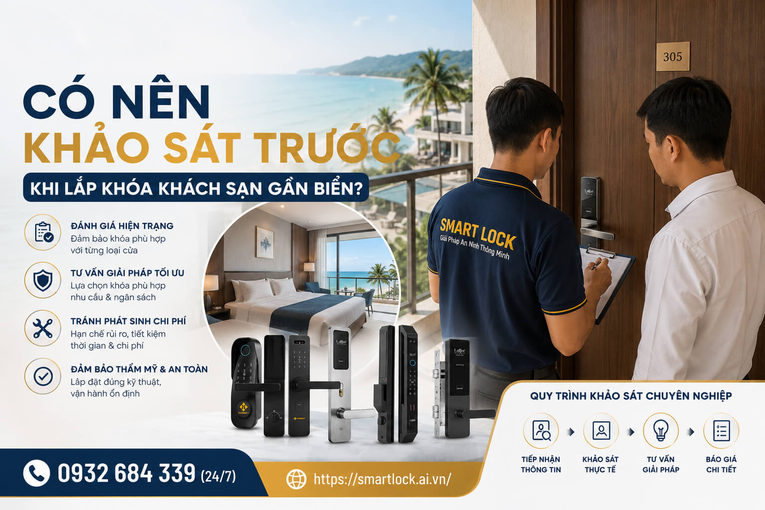 Khóa Khách Sạn Gần Biển: Loại Nào Chống Ẩm, Chống Ăn Mòn Khảo sát lắp khóa khách sạn, resort gần biển