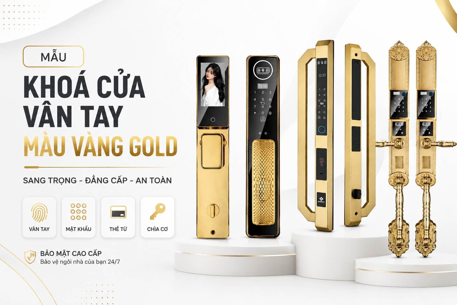 Khóa Cửa Cao Cấp Màu Vàng Gold