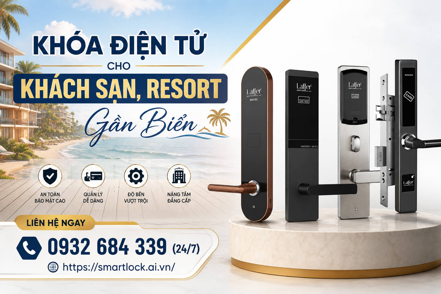 Khóa Điện Tử Cho Nhà Gần Biển Phù Hợp Cửa Gỗ, Nhôm, Cổng, Khách Sạn Khóa Điện Tử Cho Khách Sạn, Resort Gần Biển