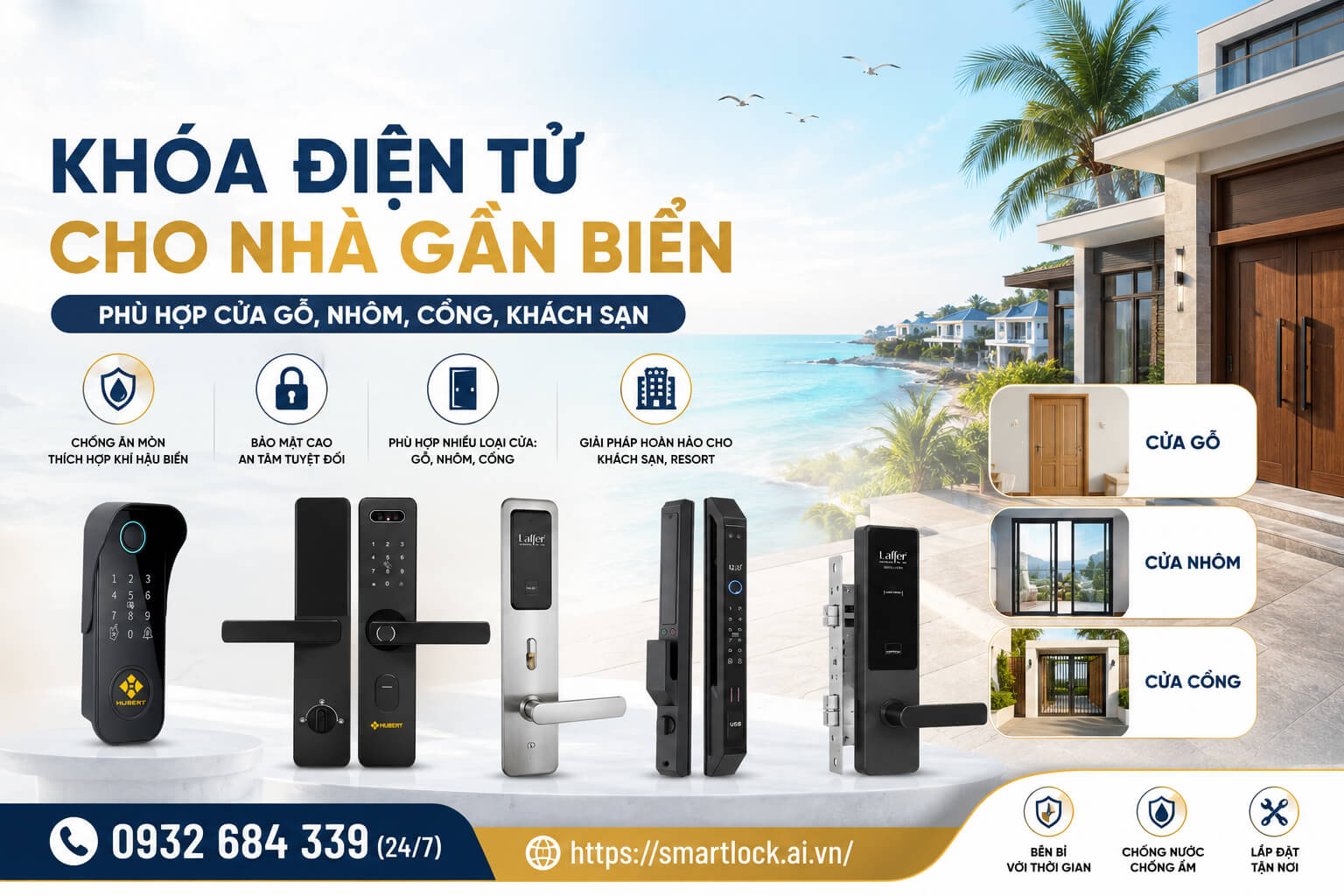 Khóa Điện Tử Cho Nhà Gần Biển Phù Hợp Cửa Gỗ, Nhôm, Cổng, Khách Sạn Khóa Điện Tử Cho Nhà Gần Biển Phù Hợp Cửa Gỗ, Nhôm, Cổng, Khách Sạn