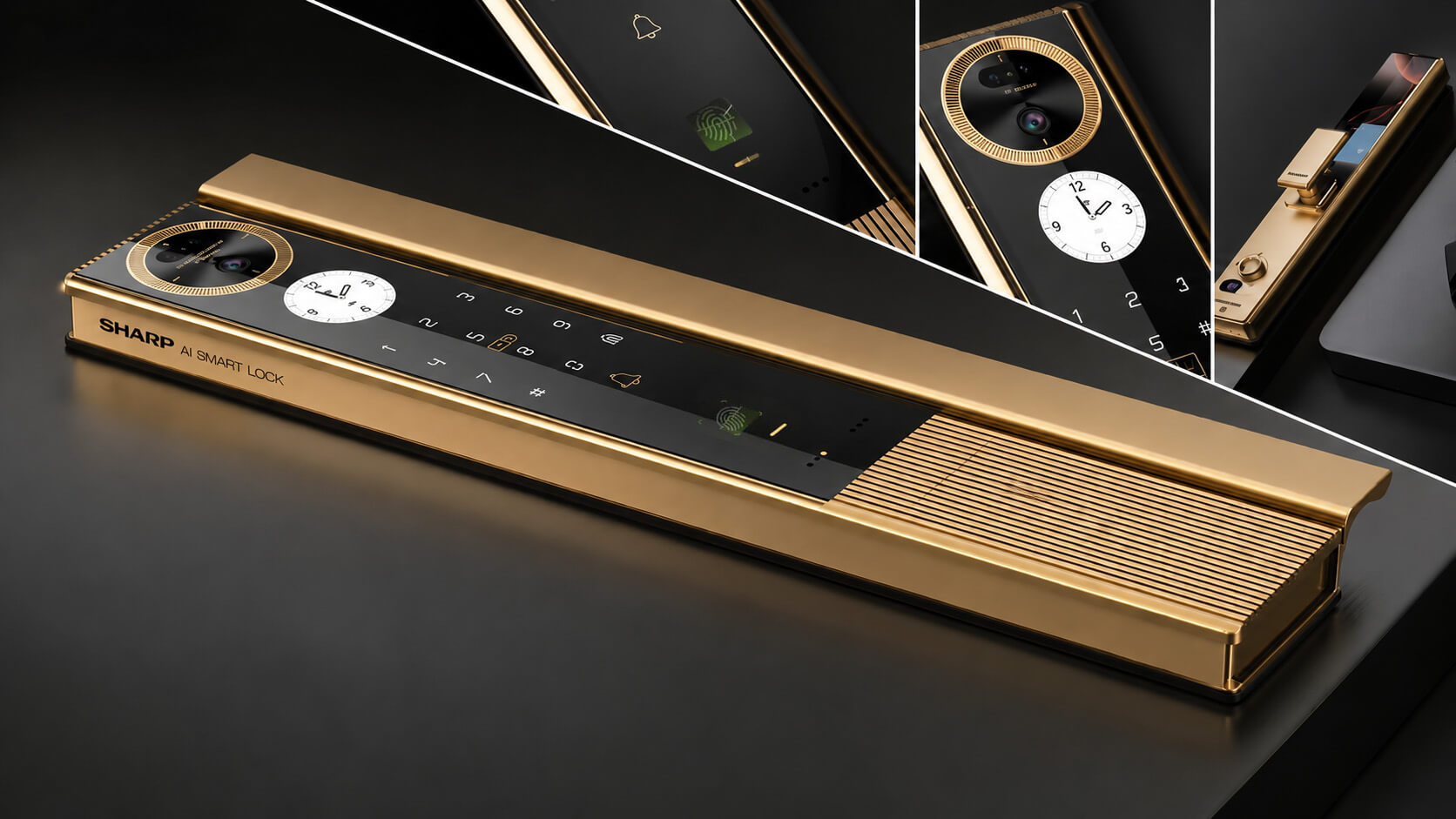 Khóa Cửa Cao Cấp Màu Vàng Gold Sang Trọng, Đẳng Cấp Khoá cửa Face ID SHARP H5FV CNC (Màu Gold)