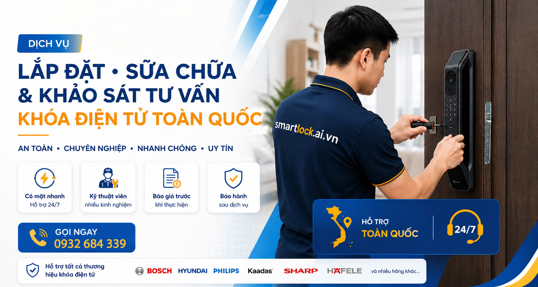 Poster dịch vụ lắp đặt, sửa chữa khoá cửa điện tử Toàn Quốc