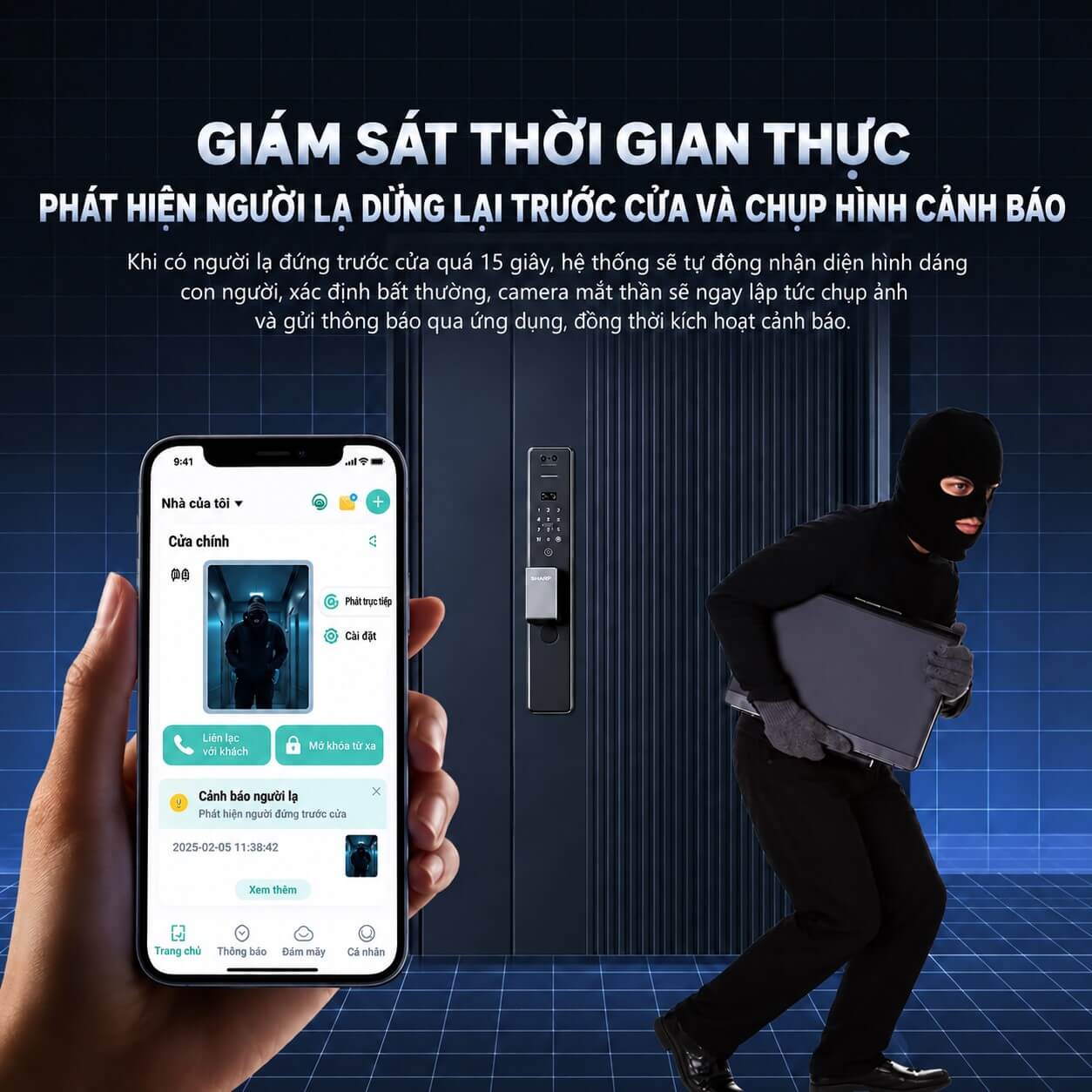 Khóa cửa vân tay điện tử SHARP R3 FV Khóa Sharp R3 FV trang bị tính năng giám sát