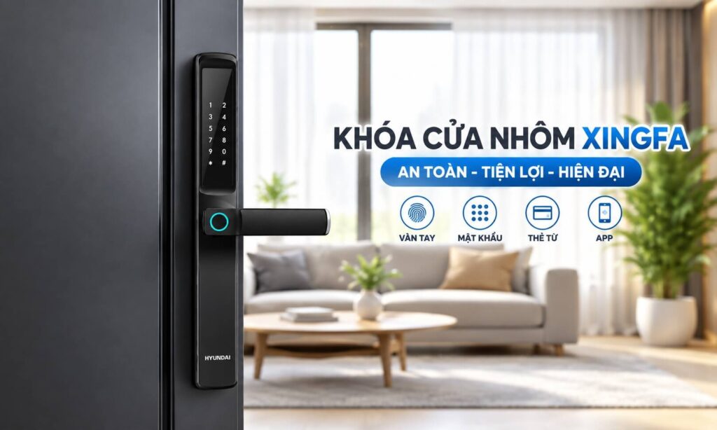 Khoá cửa nhôm Xingfa hiện đại mở khoá bằng điện thoại