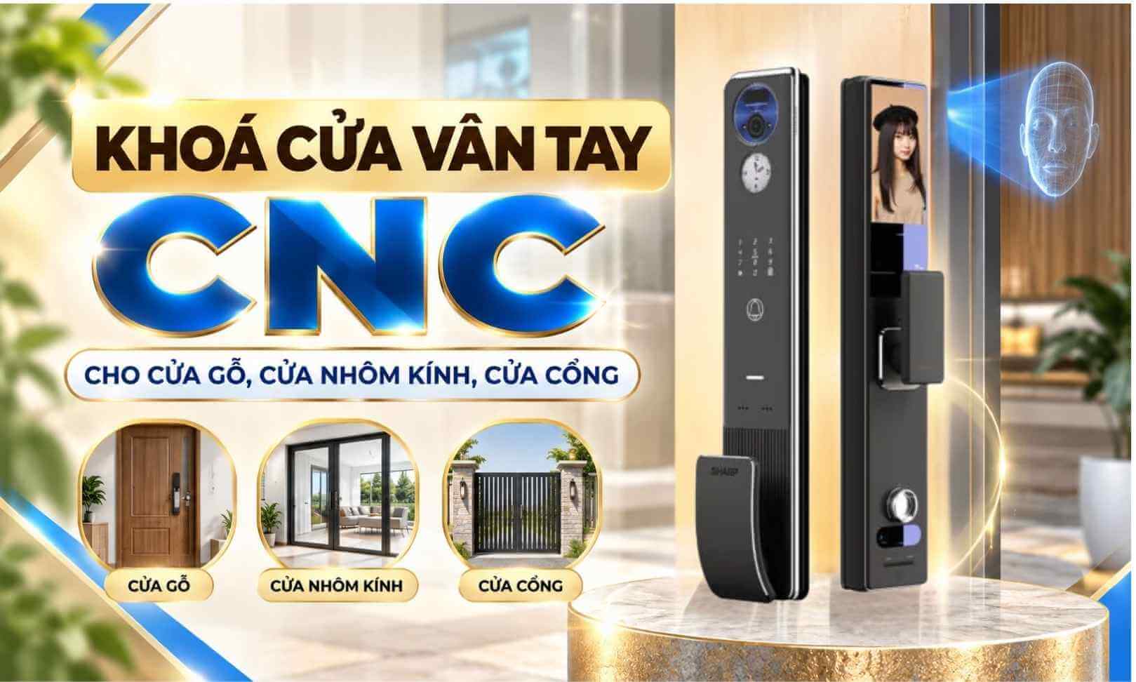 Khoá cửa vân tay CNC cho cửa gỗ, cửa nhôm kính, cửa cổng