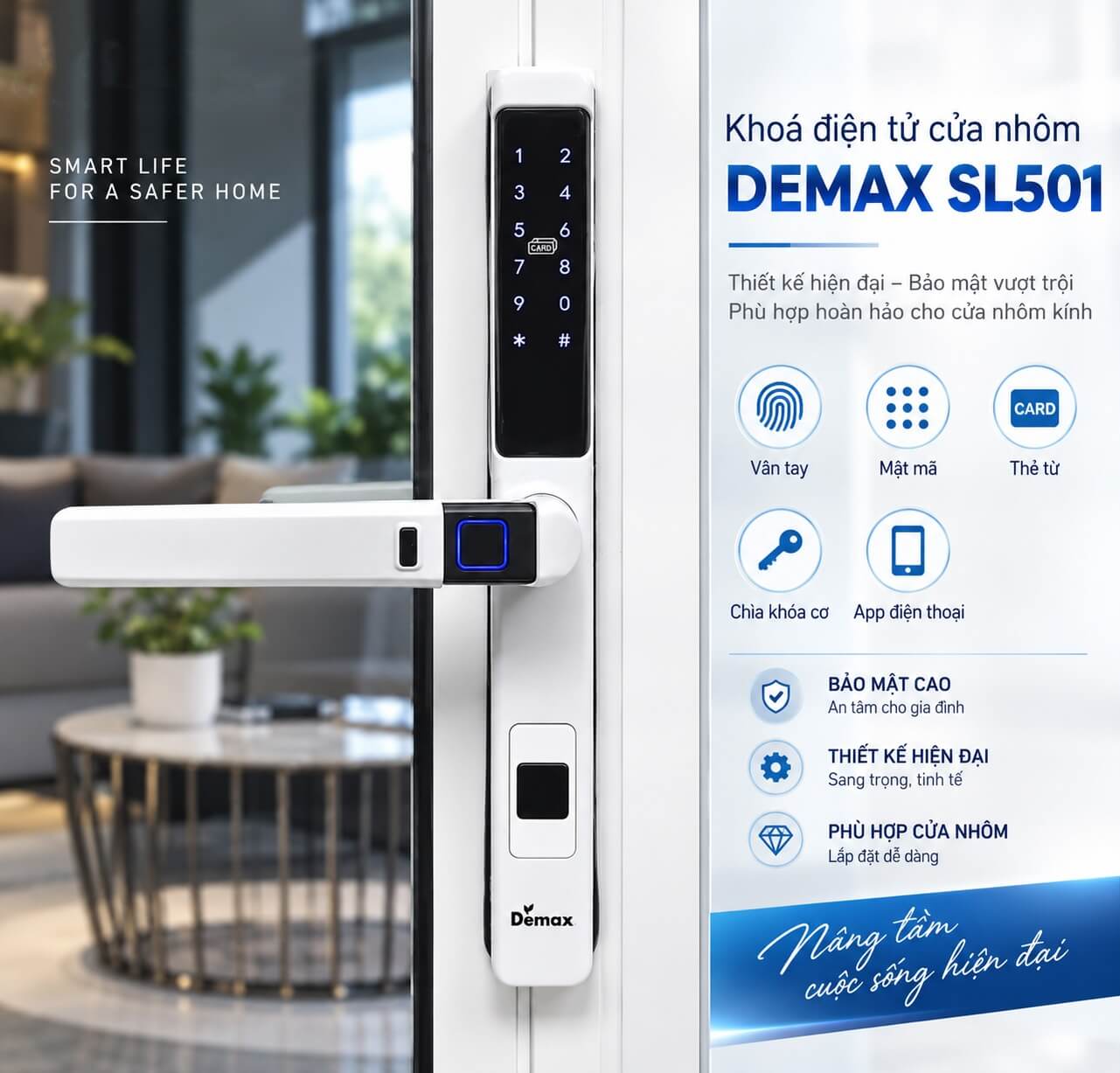 Giới Thiệu Một Số Mẫu Khóa Thẻ Từ Cửa Nhôm Bán Chạy Khoá điện tử cửa nhôm DEMAX SL501
