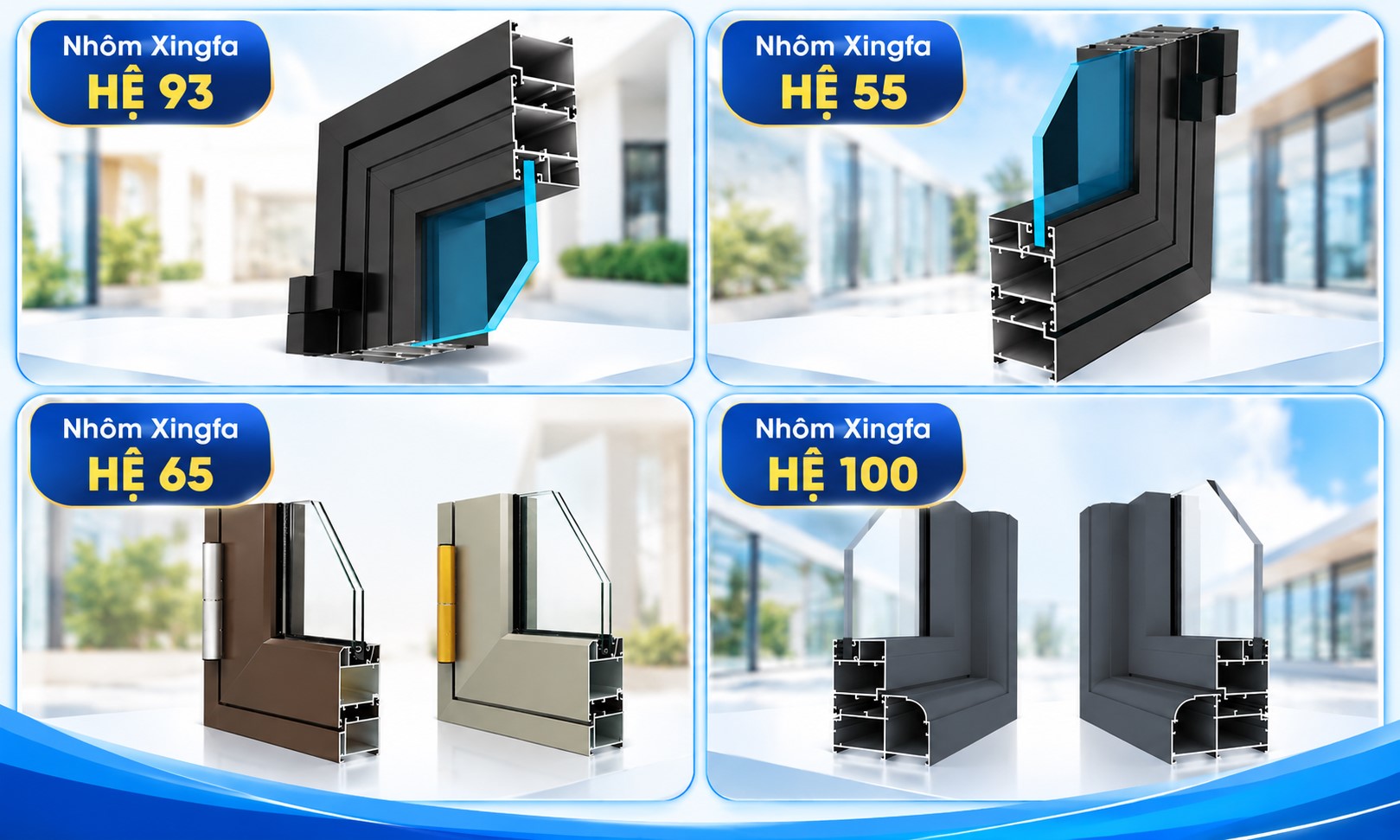 Các Hệ Nhôm Phổ Biến Và Cách Chọn Khóa Cửa Phù Hợp So sánh các hệ nhôm 55,65,93,100
